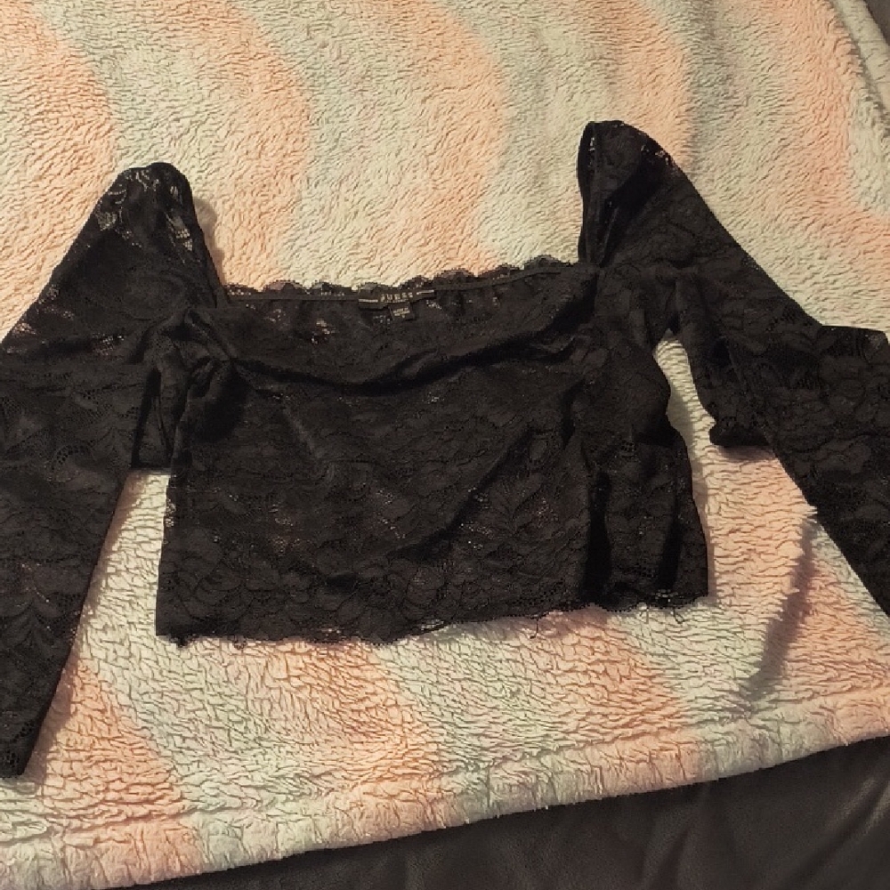 Guess Black Lace Crop Top